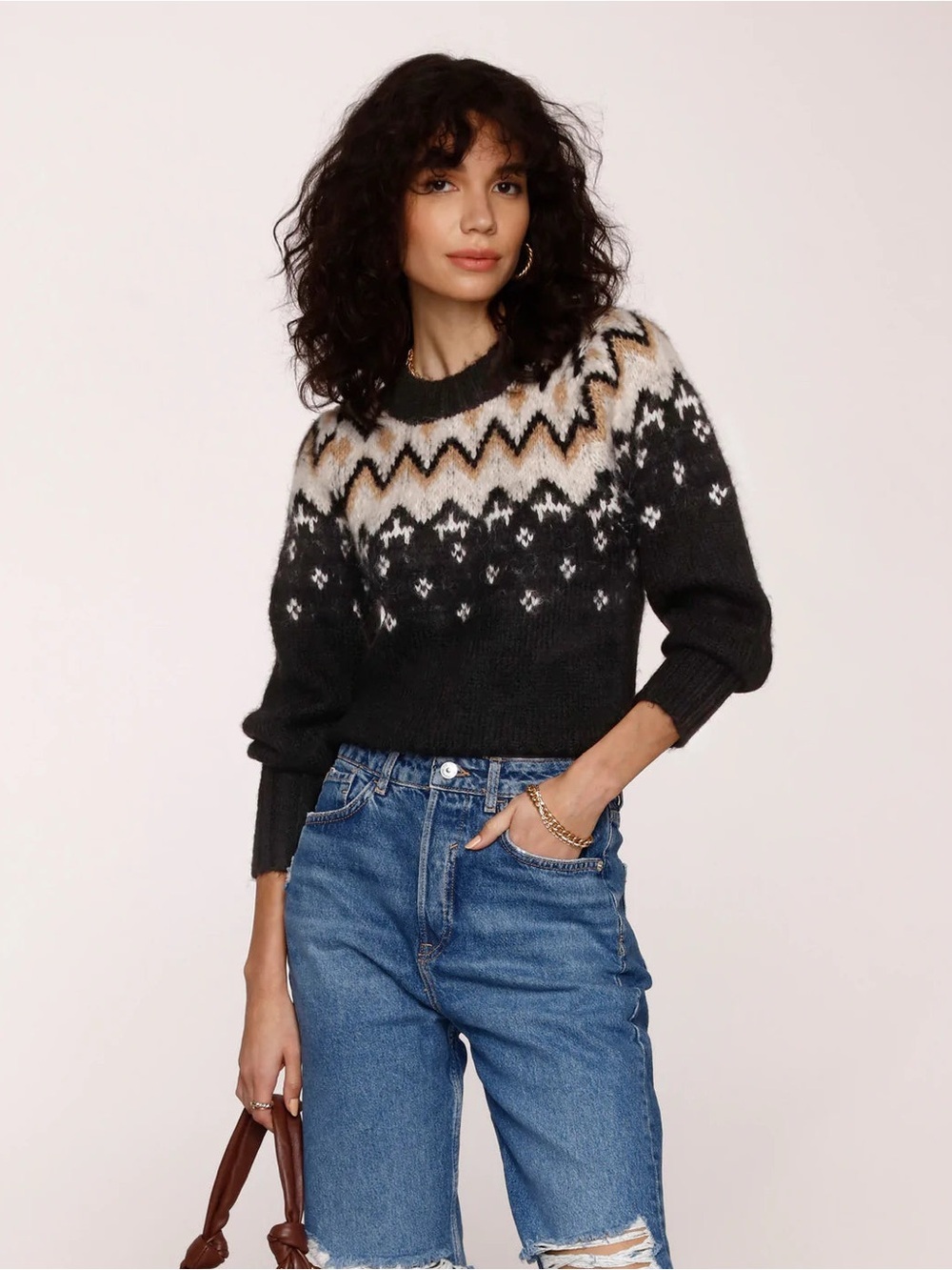 Heartloom Sara Sweater Size Small Fair Isle raglan sleeves Relaxed Fit Cozy
